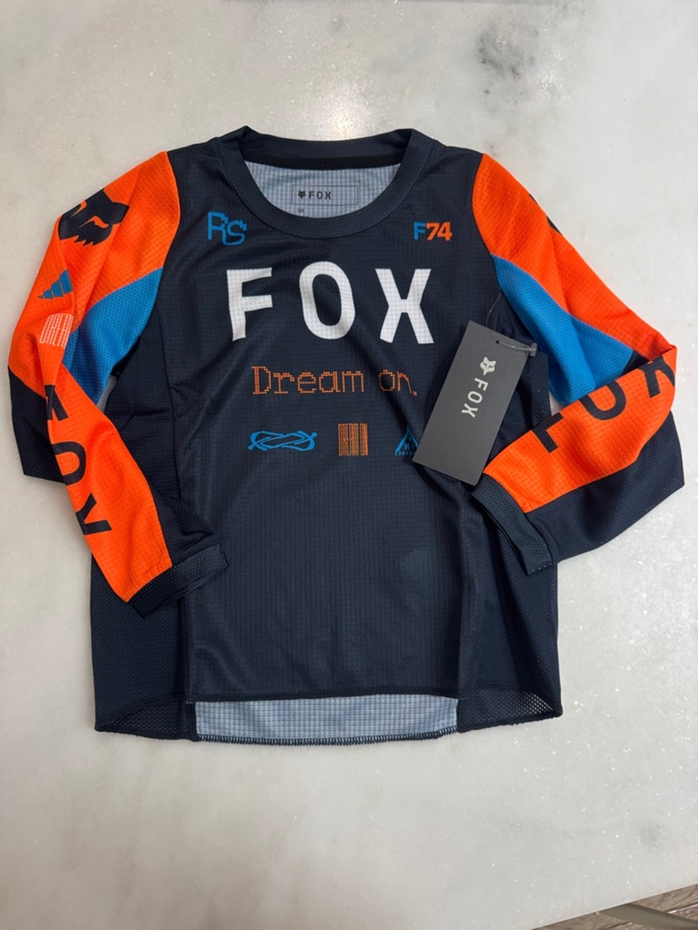 Fox Kids Long Sleeve Jersey in Navy, Orange & Blue